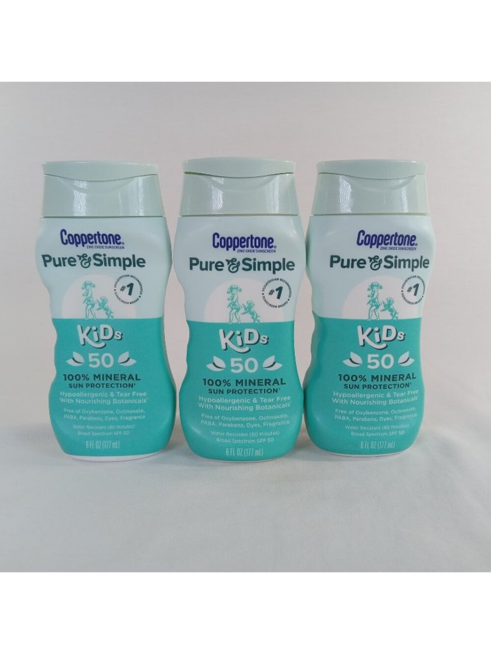 3 Coppertone Pure & Simple Kids Sunscreen SPF 50 Mineral Sun Protection 6oz